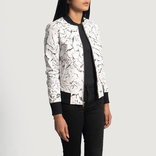 Women's White Cowhide Leather Bomber Jacket – Donna Blake Style