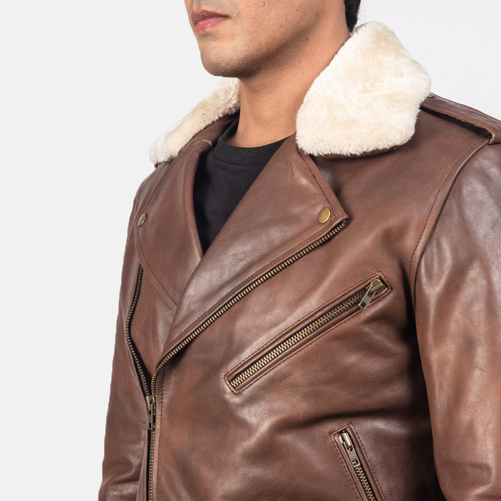 Men's Brown Cowhide Leather Biker Jacket – Furton Style