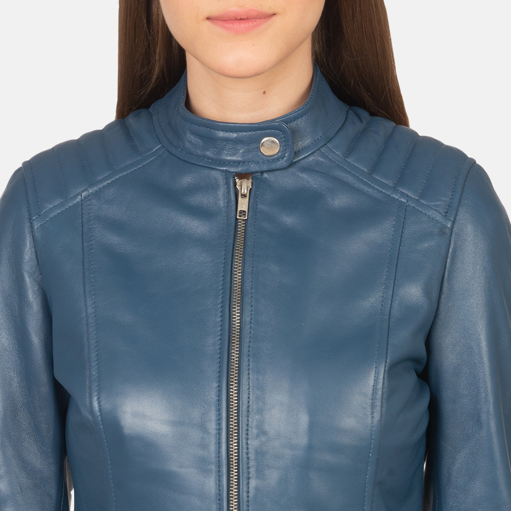 Kelsee Blue Leather Biker Jacket SH594