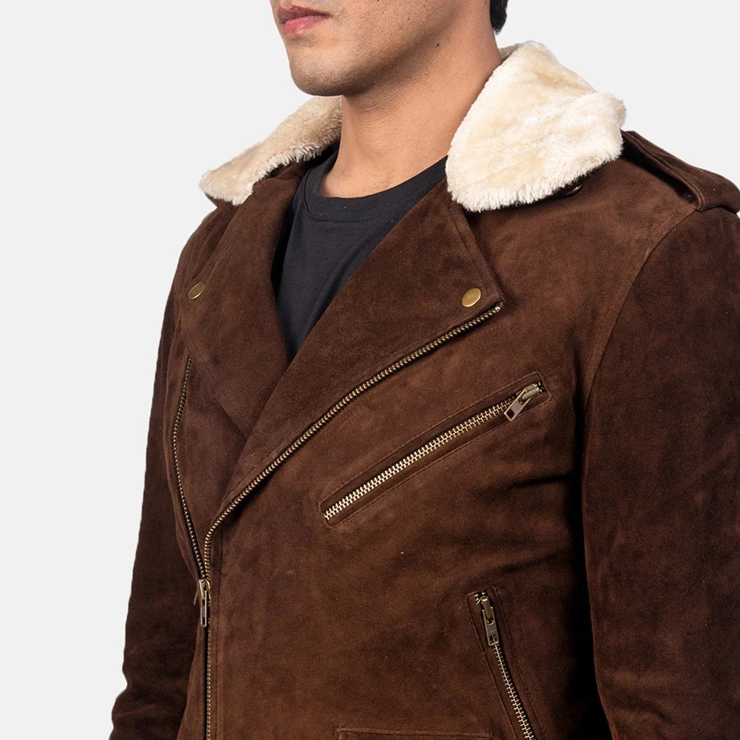 Men's Mocha Goatskin Suede Biker Jacket – Furton Style