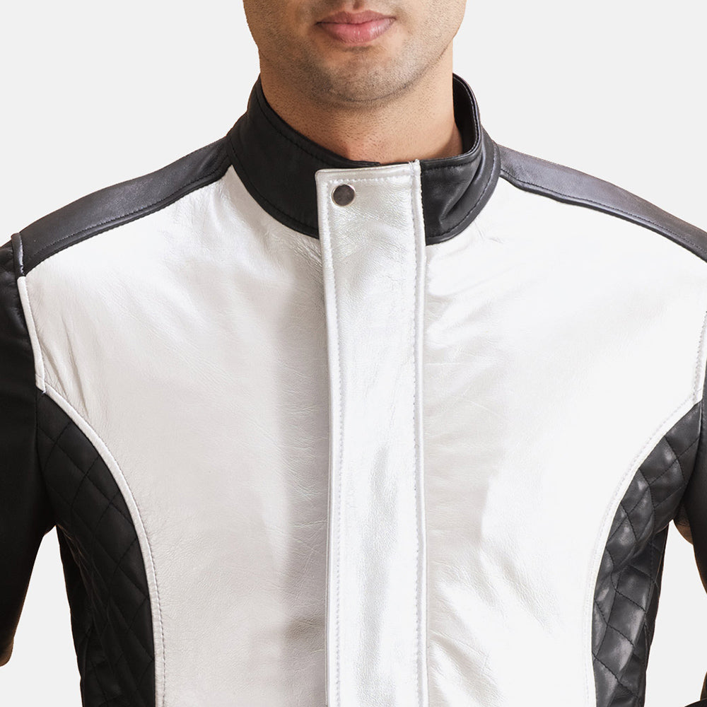 Spade Silver Black Leather Bomber Jacket SH79