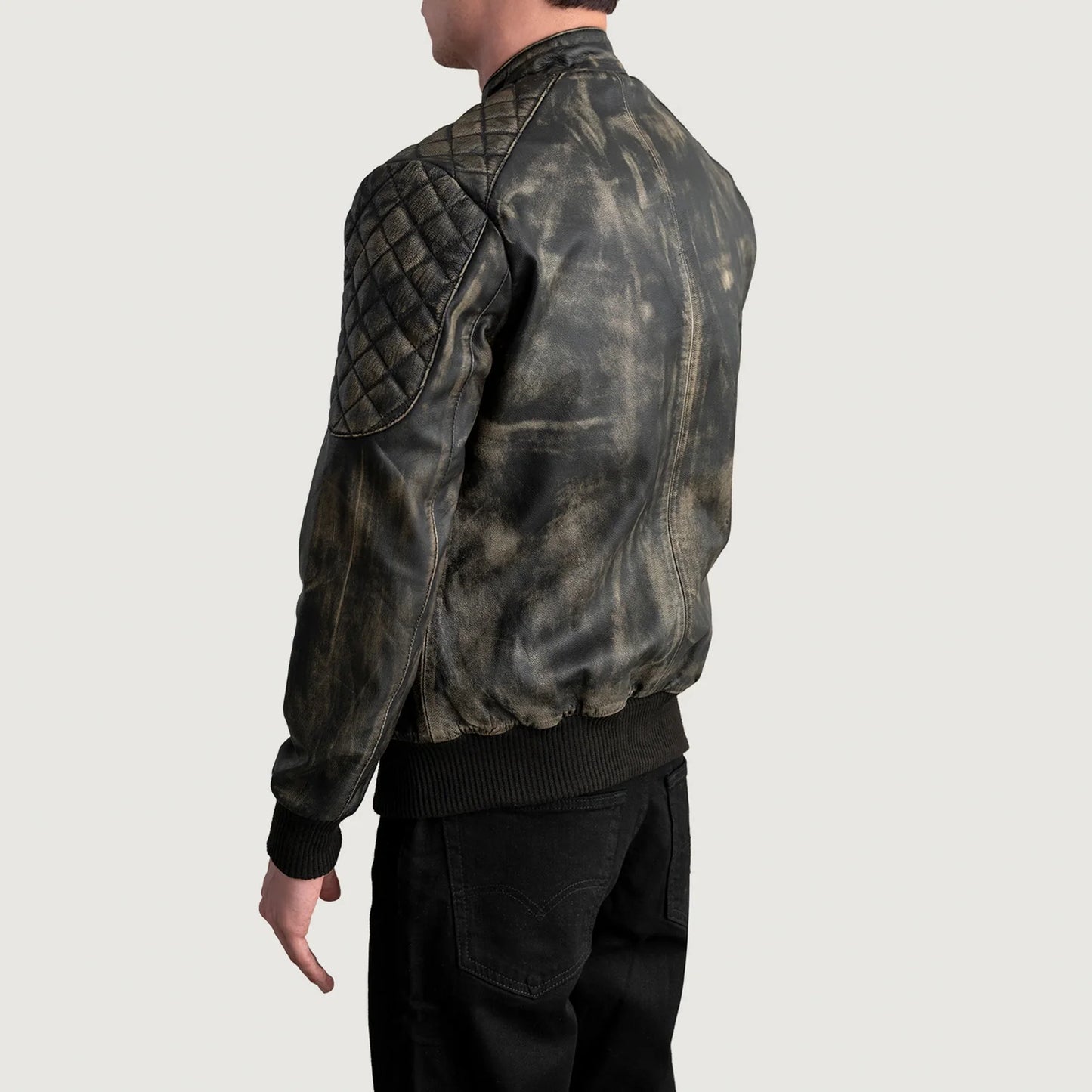 Sven Distressed Brown Leather Bomber Jacket SH73