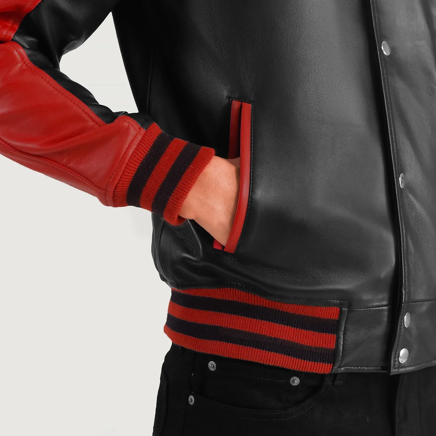 Terrance Black & Red Leather Varsity Jacket SH67