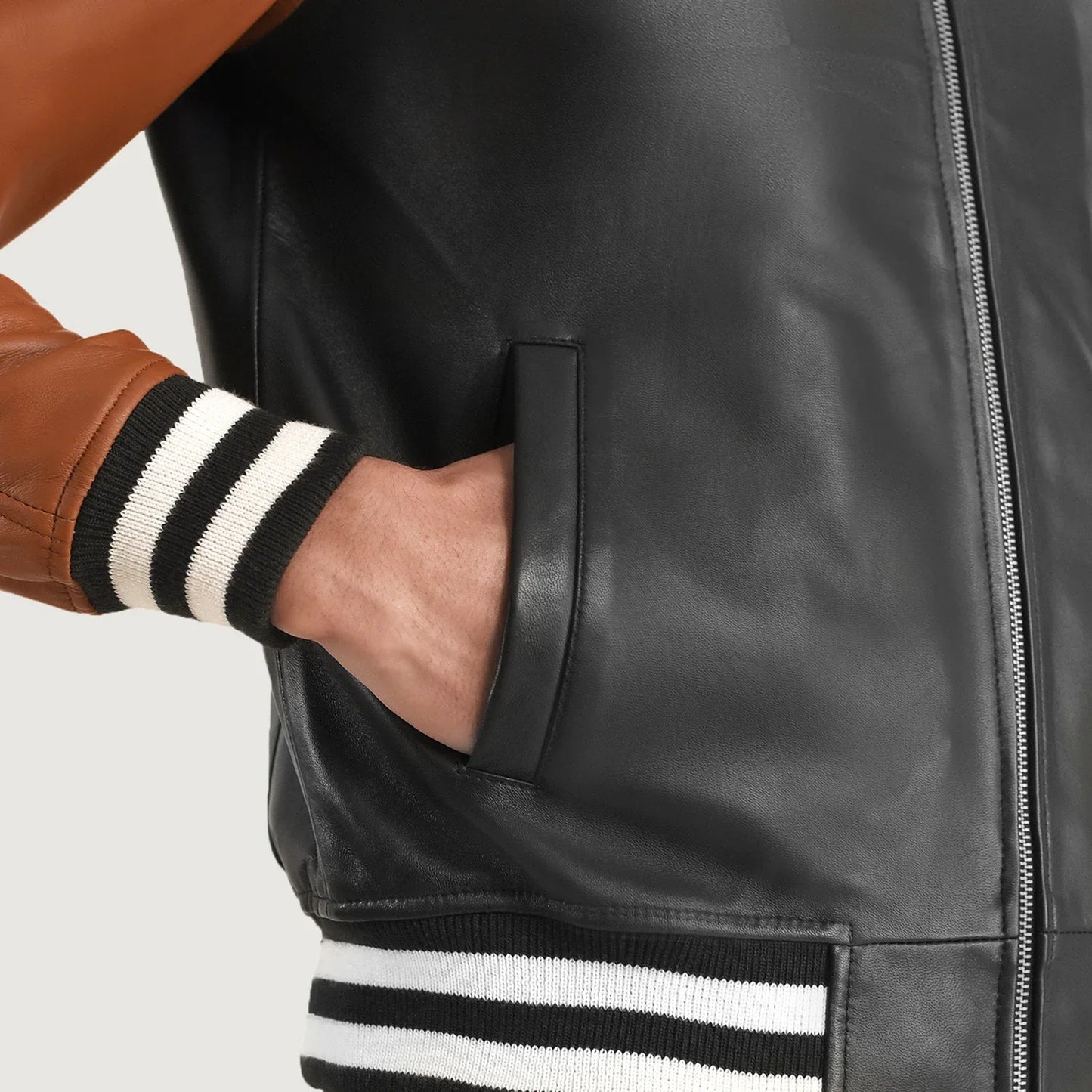 Walton Black & Brown Leather Varsity Jacket SH39