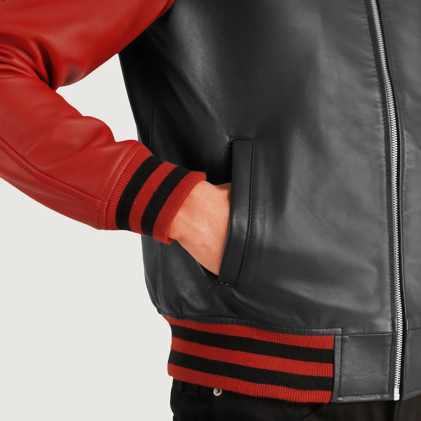 Walton Black & Red Leather Varsity Jacket SH38