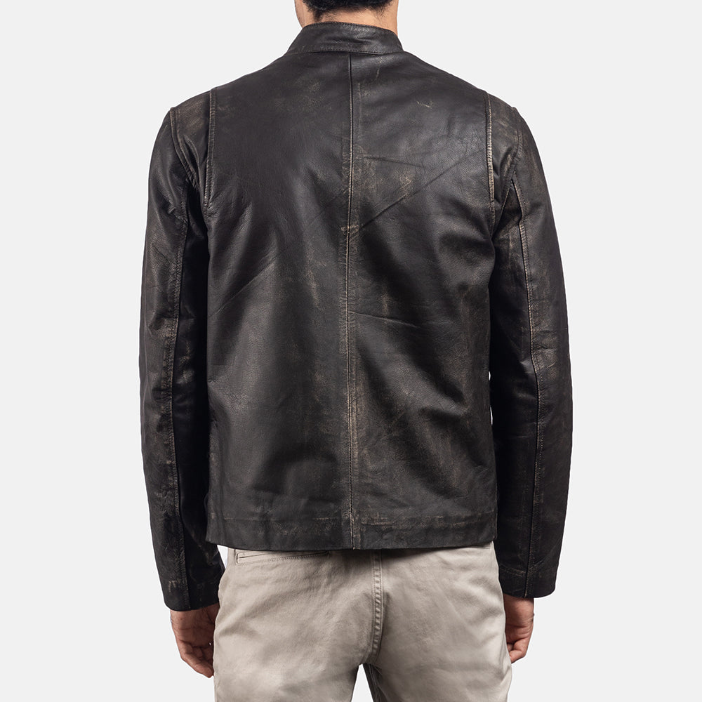 Rustic Brown Leather Biker Jacket SH99