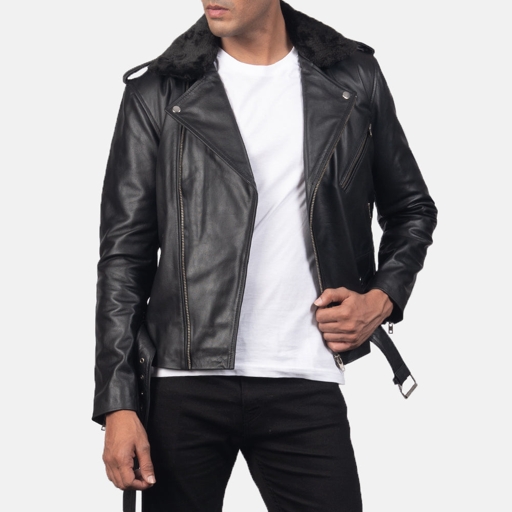 Men's Black Cowhide Leather Biker Jacket – Furton Style
