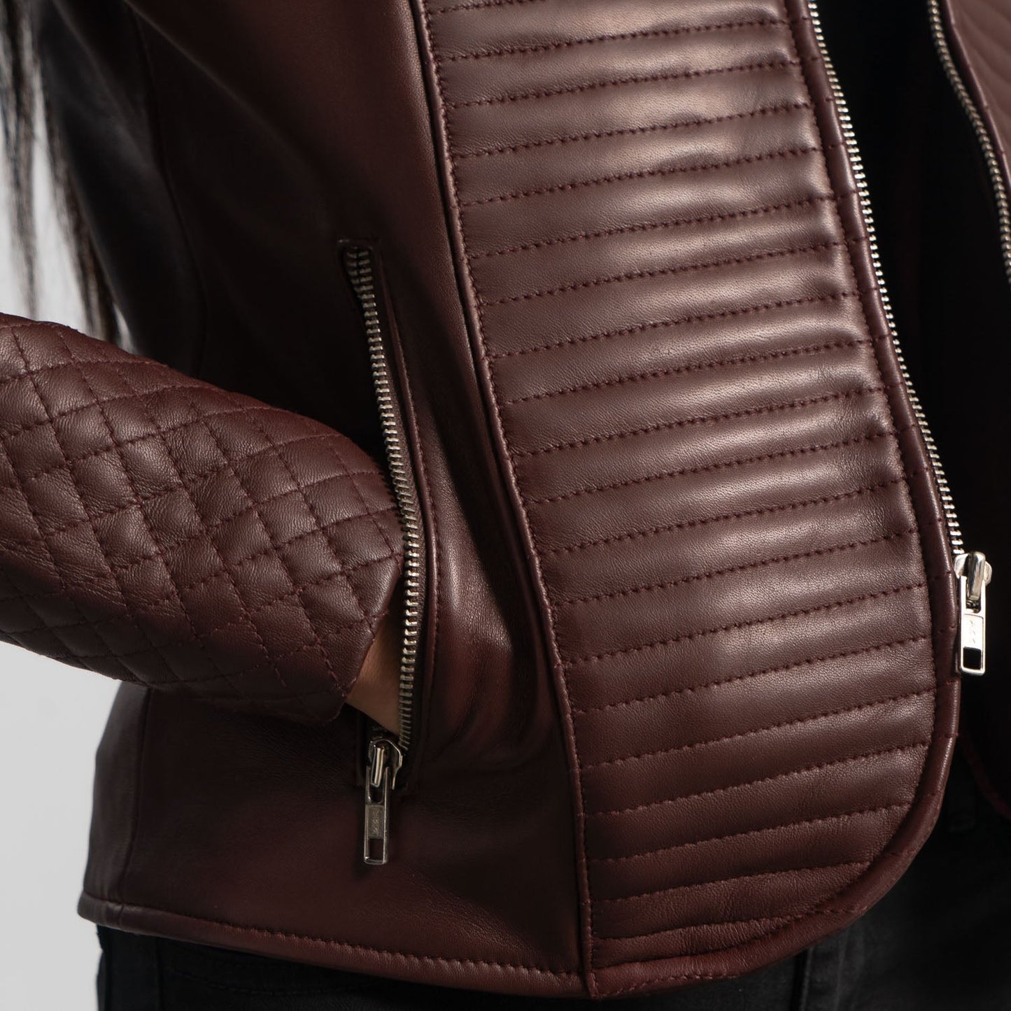 Nexi Quilted Maroon Leather Jacket SH576