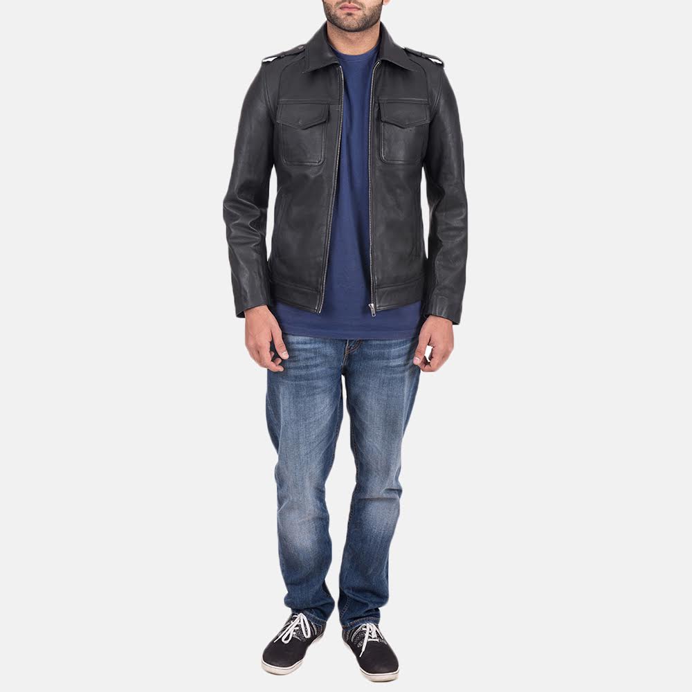 Sergeant Black Leather Jacket SH89