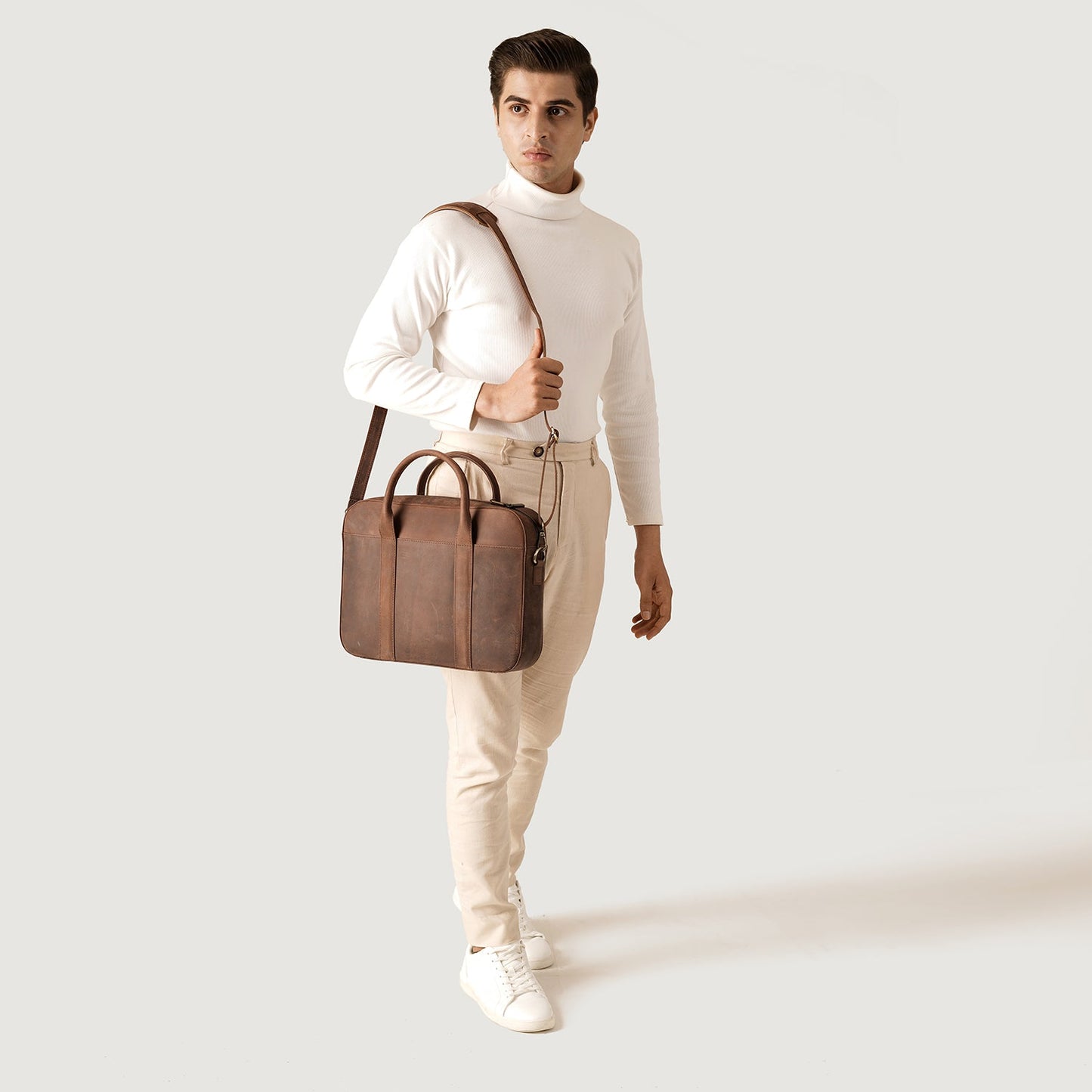The Captain Vintage Distressed Brown Leather Briefcase
