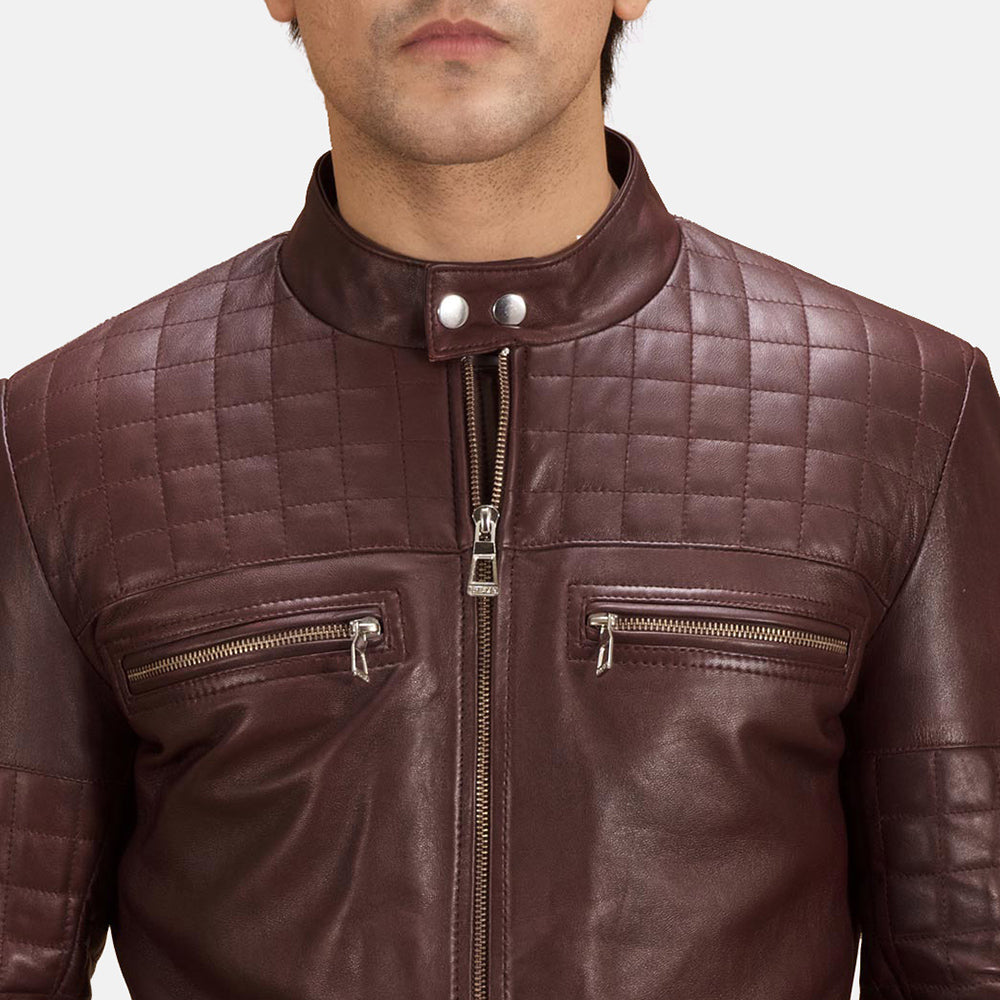 Urbane Quilted Maroon Leather Biker Jacket SH49