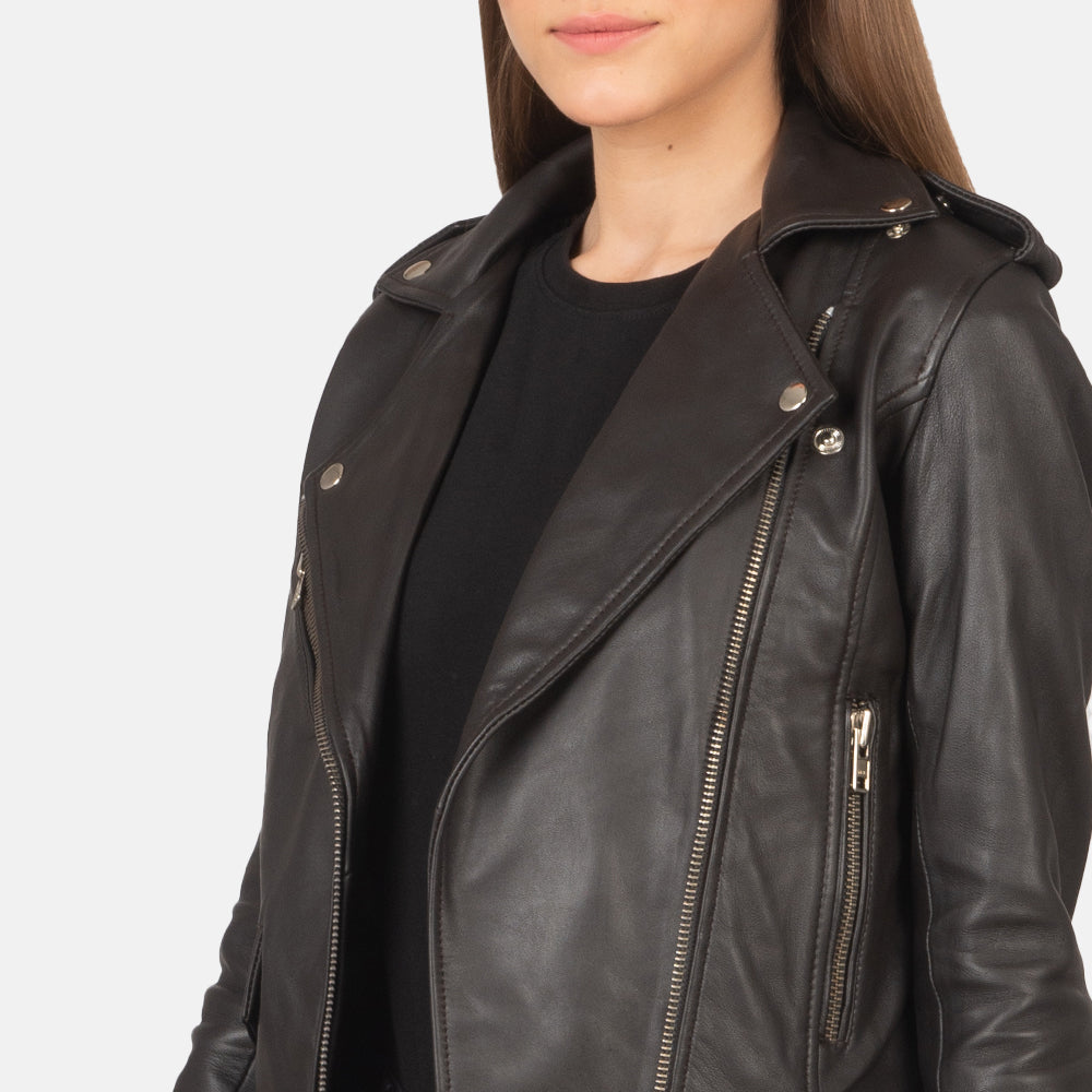 Women's Brown Cowhide Leather Biker Jacket – Alison Style