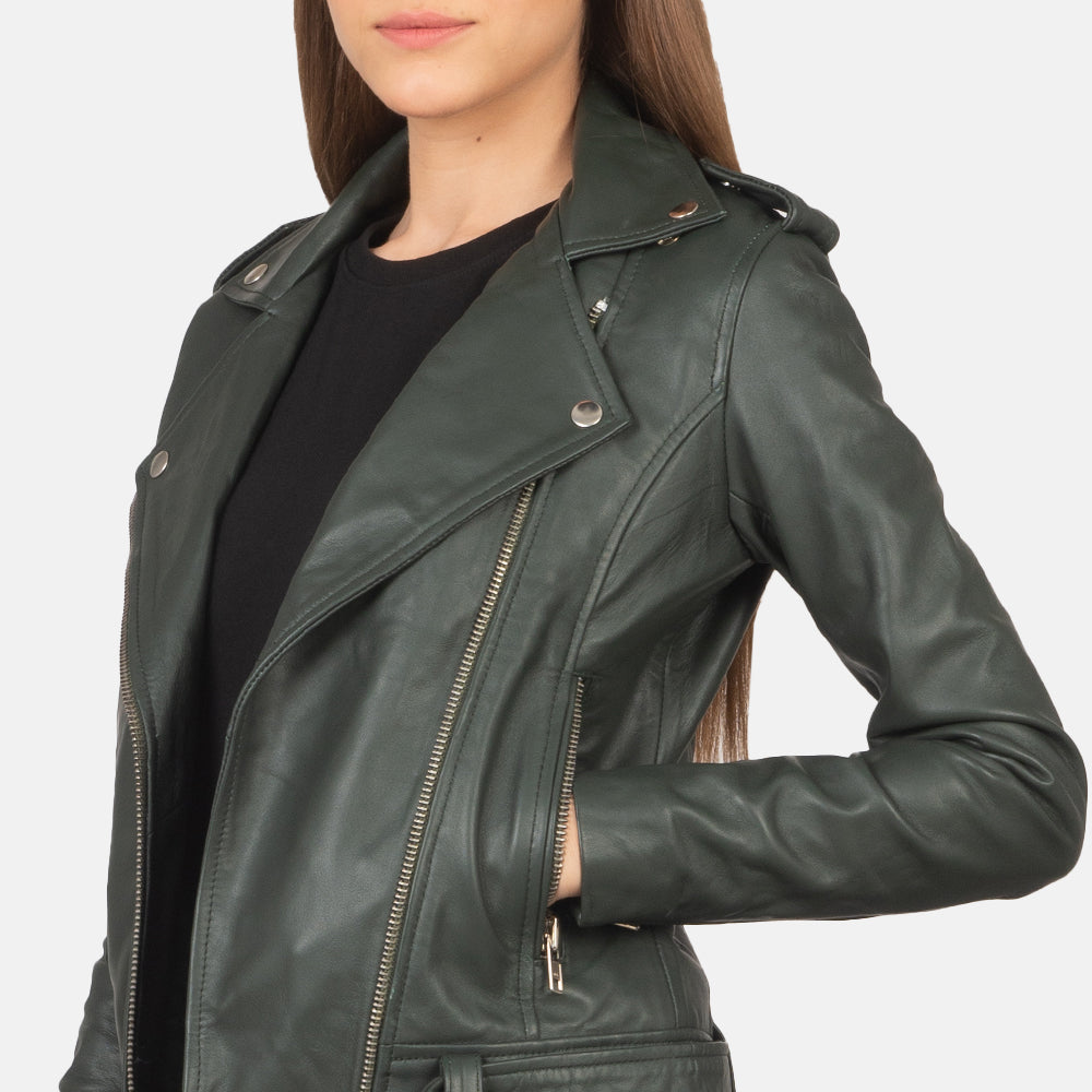 Women's Green Cowhide Leather Biker Jacket – Alison Style