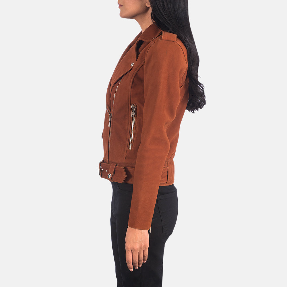 Women's Brown Cowhide Suede Biker Jacket – Alison Style