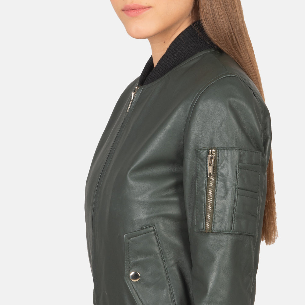 Ava Ma-1 Green Leather Bomber Jacket SH633