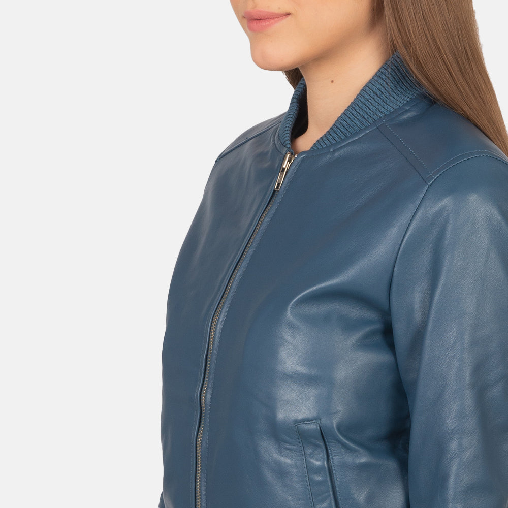 Bliss Blue Leather Bomber Jacket SH631