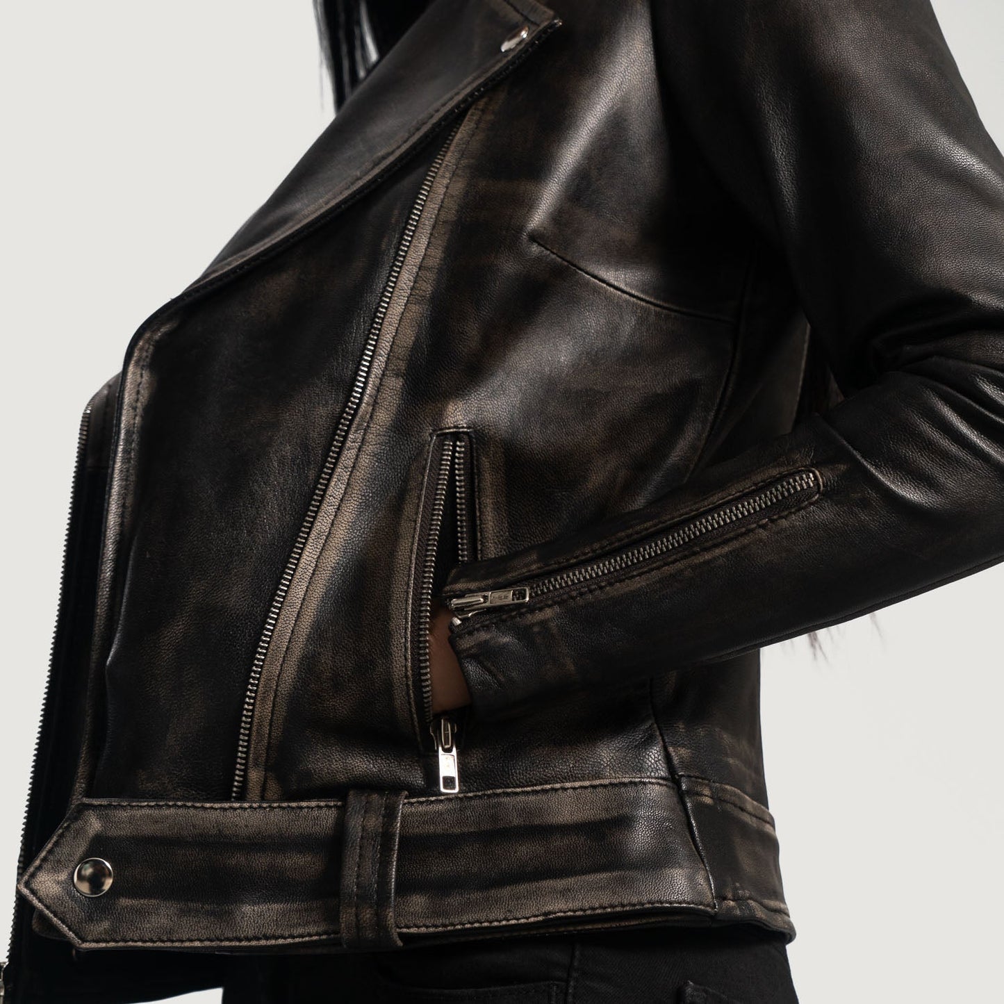 Women's Distressed Brown Cowhide Leather Biker Jacket – Rumy Style
