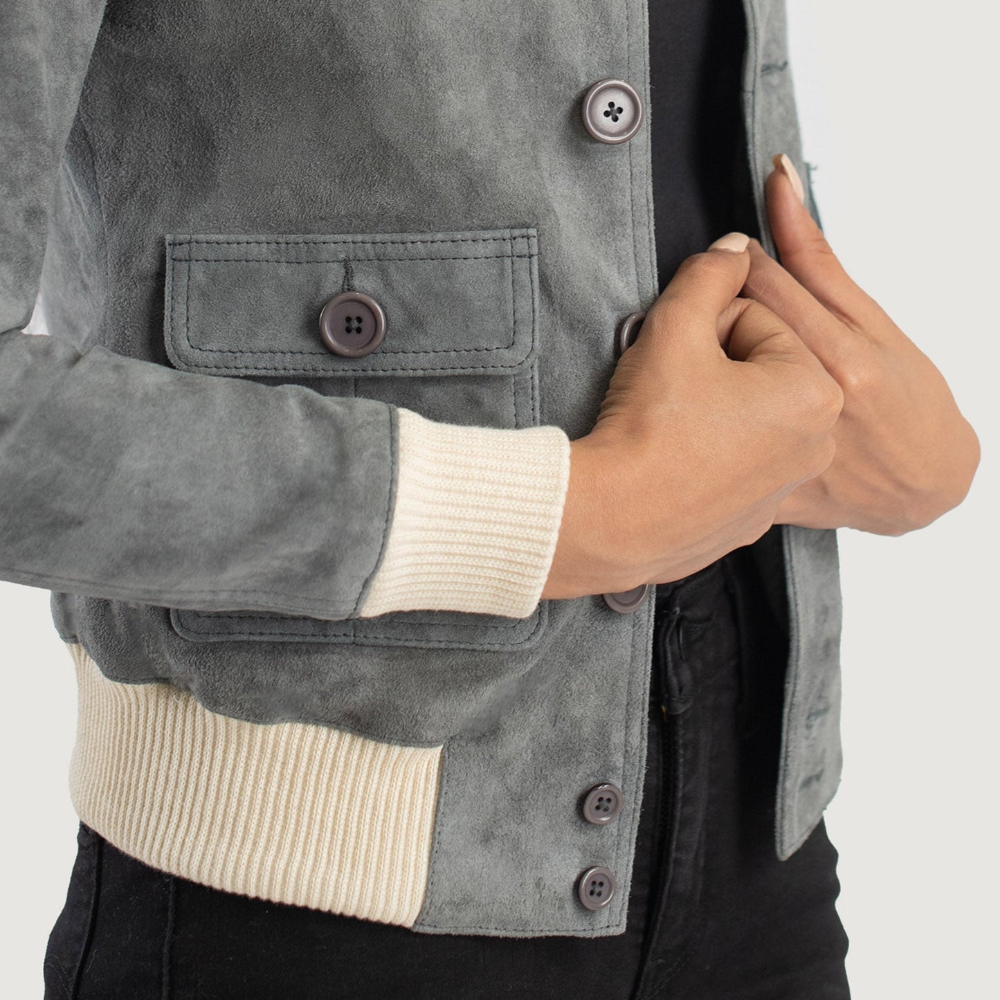 Sasha A1 Grey Suede Bomber Jacket SH545
