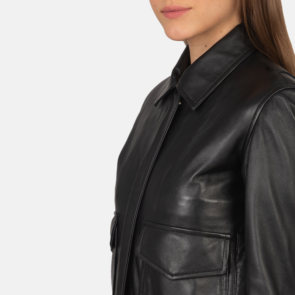 Westa A-2 Black Leather Bomber Jacket SH514