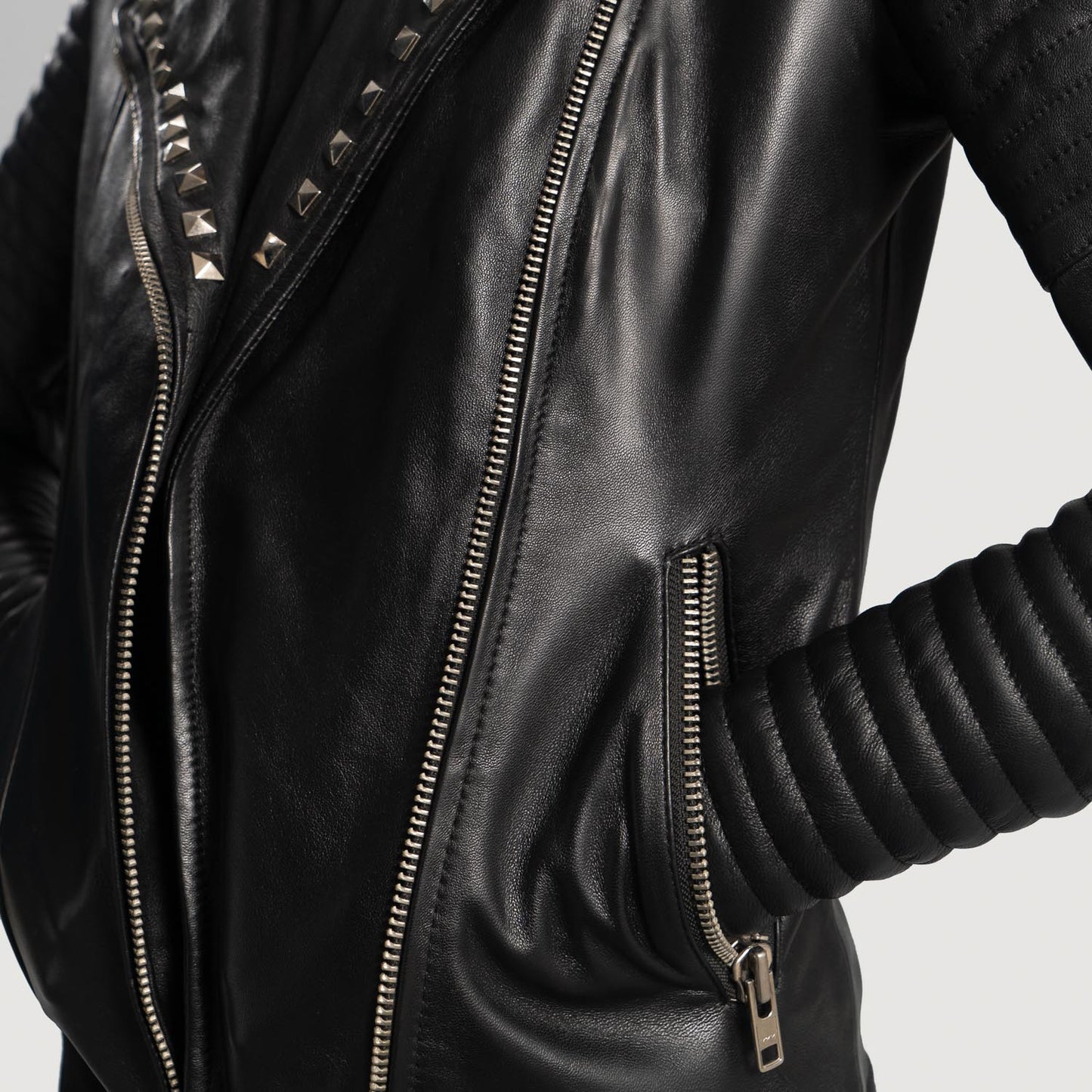 Sally Mae Studded Black Leather Biker Jacket SH550