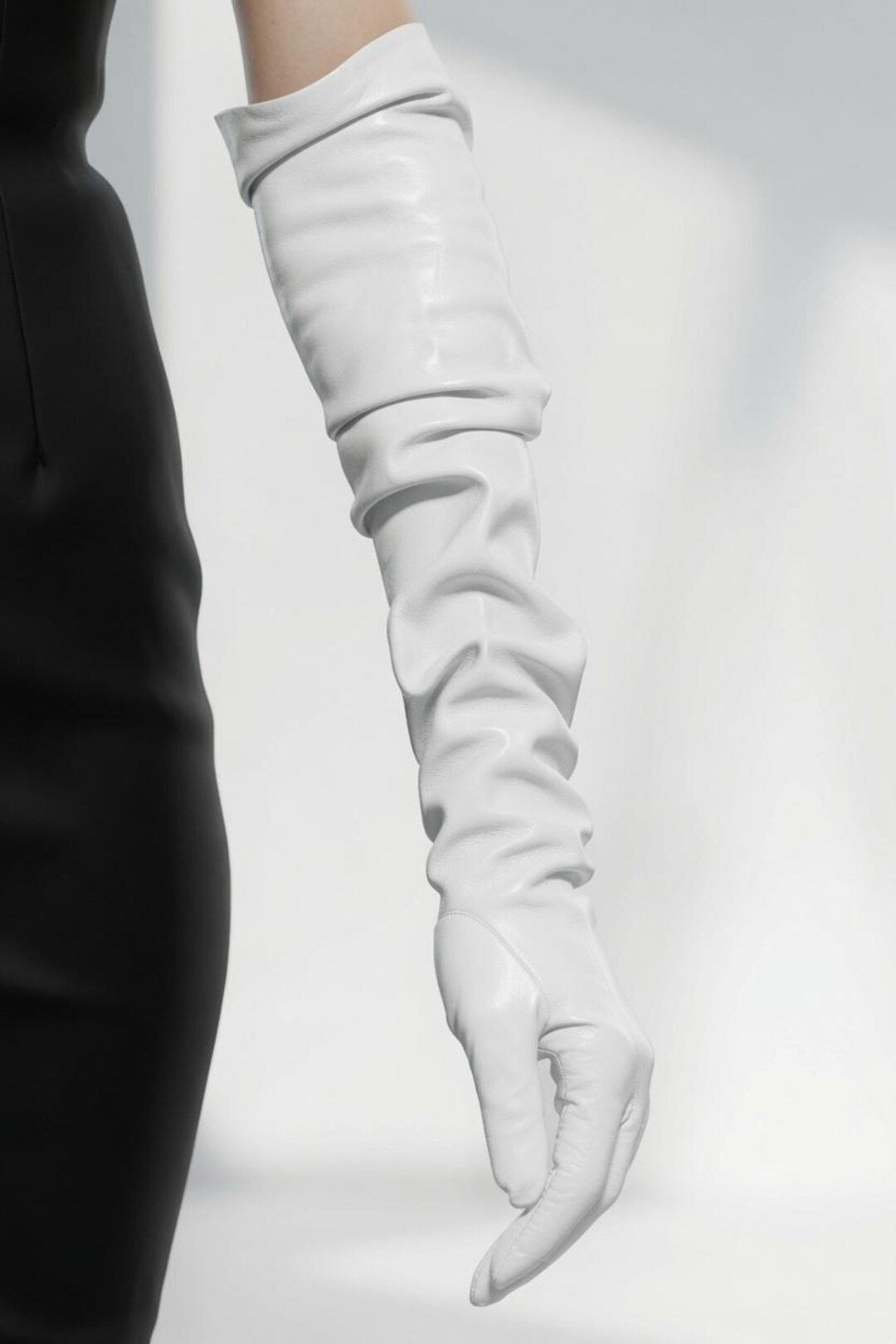 White opera length leather gloves long elegant