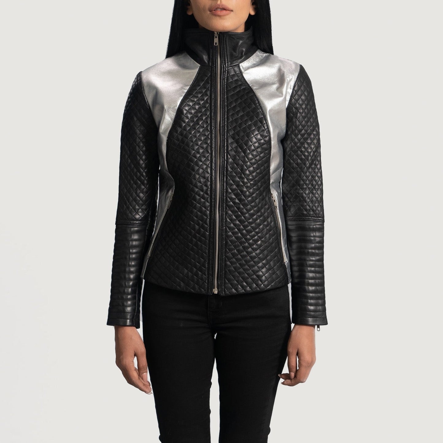 Alia Metallic Black Leather Biker Jacket SH647