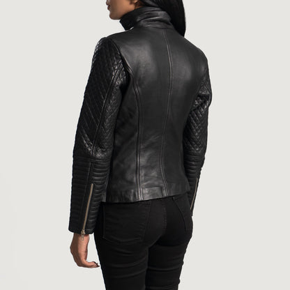 Alia Metallic Black Leather Biker Jacket SH647