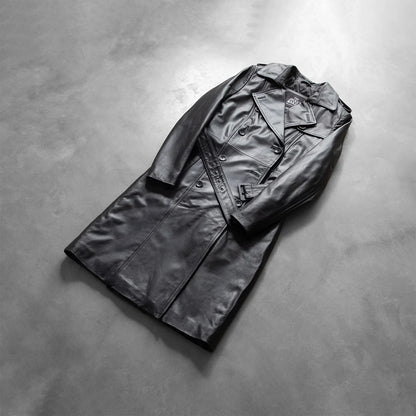 Alice Black Double Breasted Leather Coat SH646
