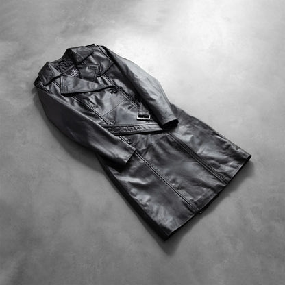 Alice Black Double Breasted Leather Coat SH646