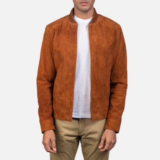 Men's Brown Suede Leather Bomber Jacket – Blain Style
