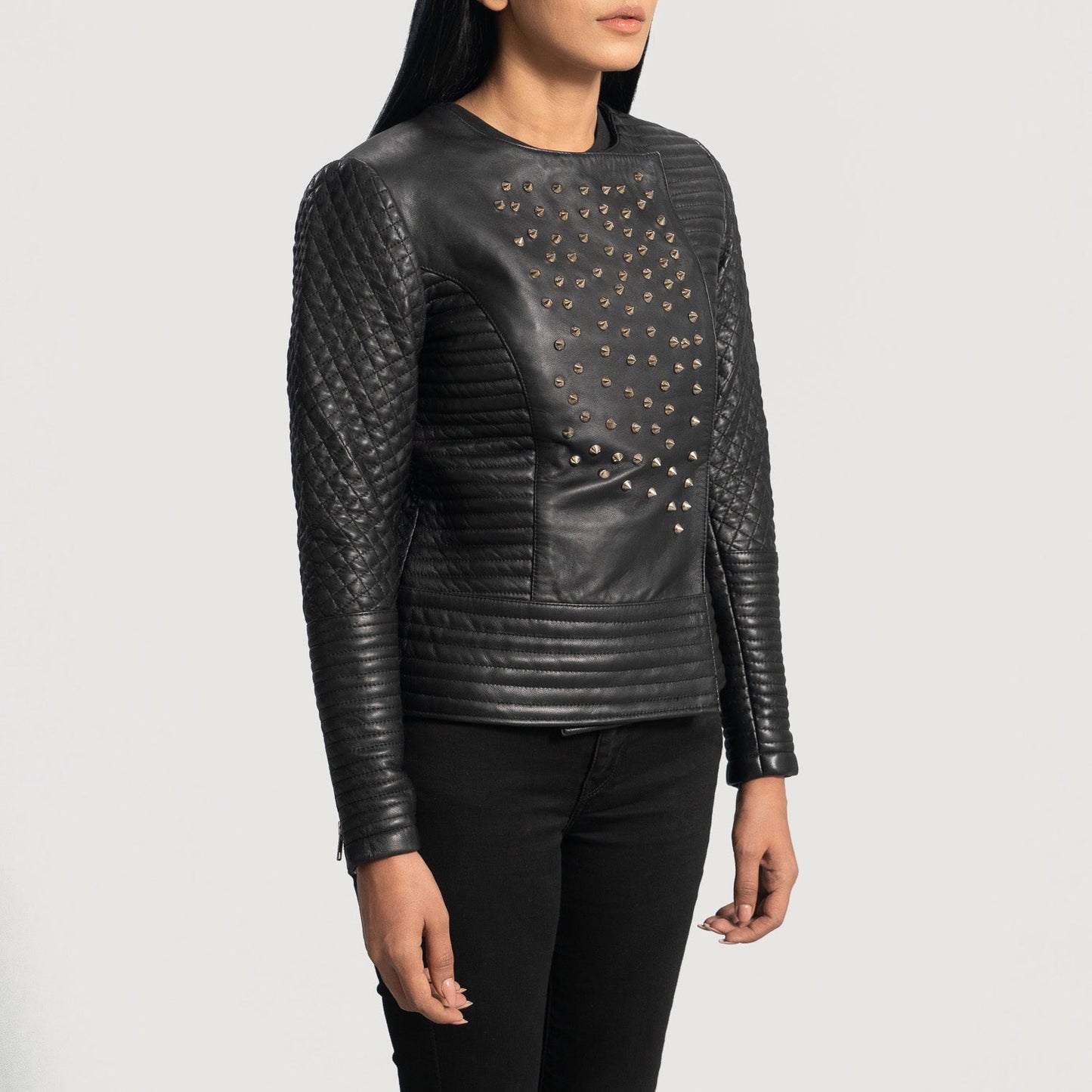 Celeste Studded Black Leather Jacket SH624
