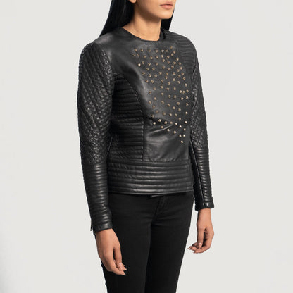 Celeste Studded Black Leather Jacket SH624