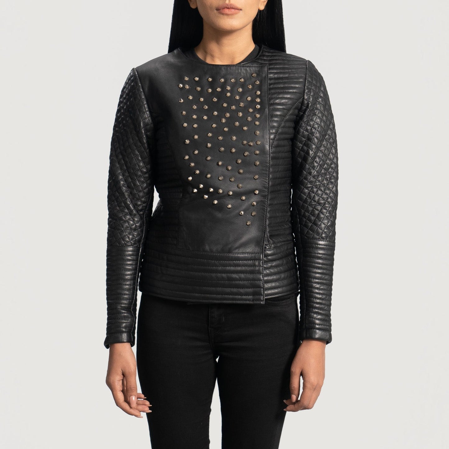 Celeste Studded Black Leather Jacket SH624