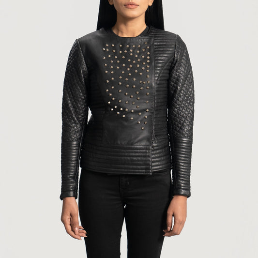 Celeste Studded Black Leather Jacket SH624