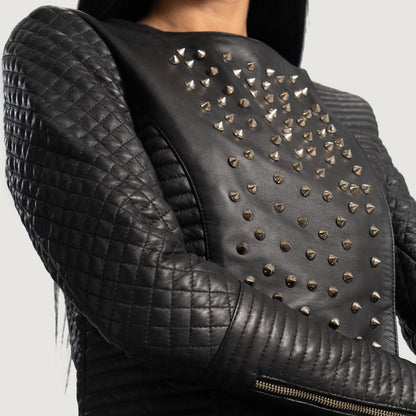 Celeste Studded Black Leather Jacket SH624