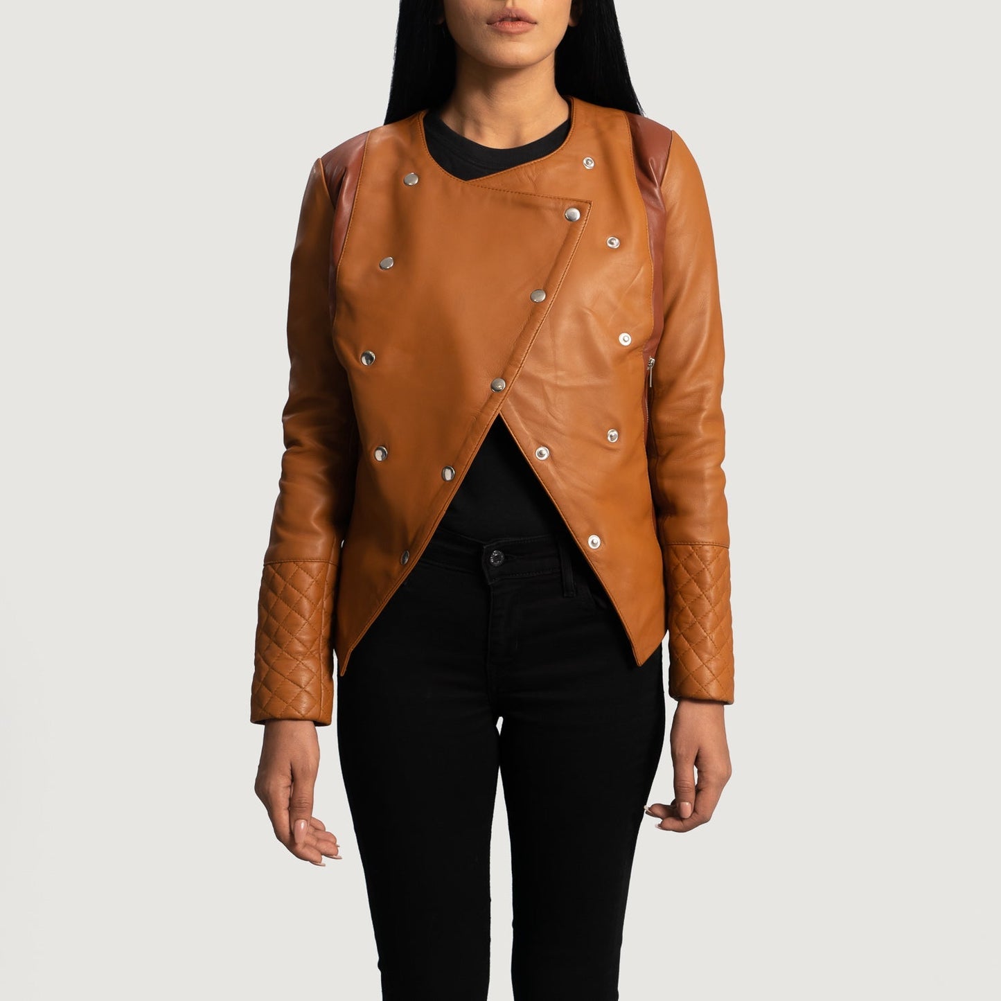 County Tan Overlap Leather Jacket SH617