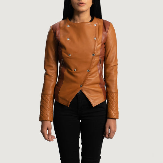 County Tan Overlap Leather Jacket SH617