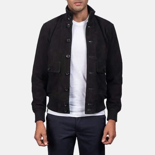 Men's Black Goatskin Suede Bomber Jacket – Eaton Design