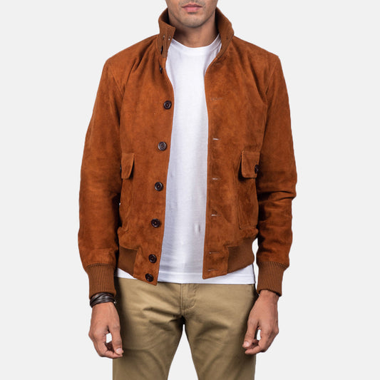 Men's Brown Goatskin Suede Bomber Jacket – Eaton Design