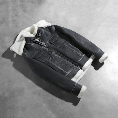Fiona Black Hooded Shearling Leather Jacket SH607