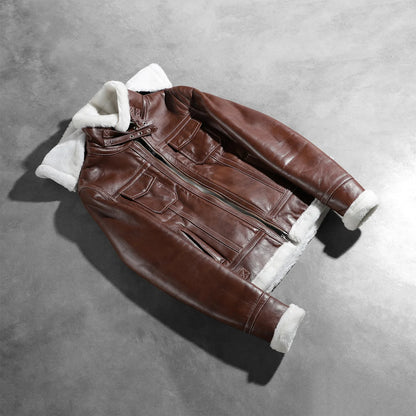 Fiona Brown Hooded Shearling Leather Jacket SH606