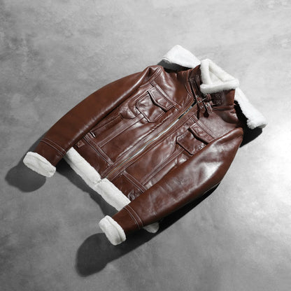 Fiona Brown Hooded Shearling Leather Jacket SH606