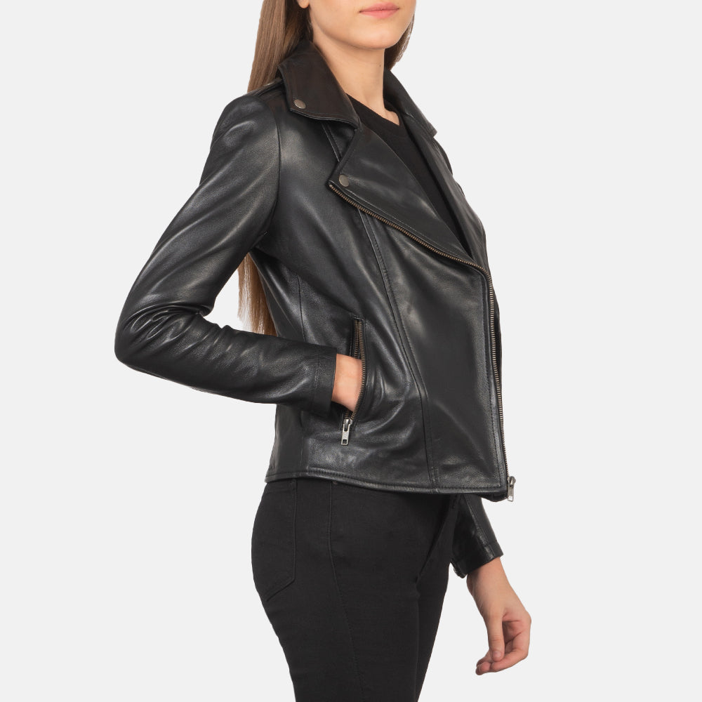 Flashback Black Leather Biker Jacket SH602