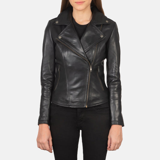 Flashback Black Leather Biker Jacket SH602
