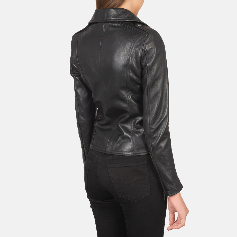 Flashback Black Leather Biker Jacket SH602