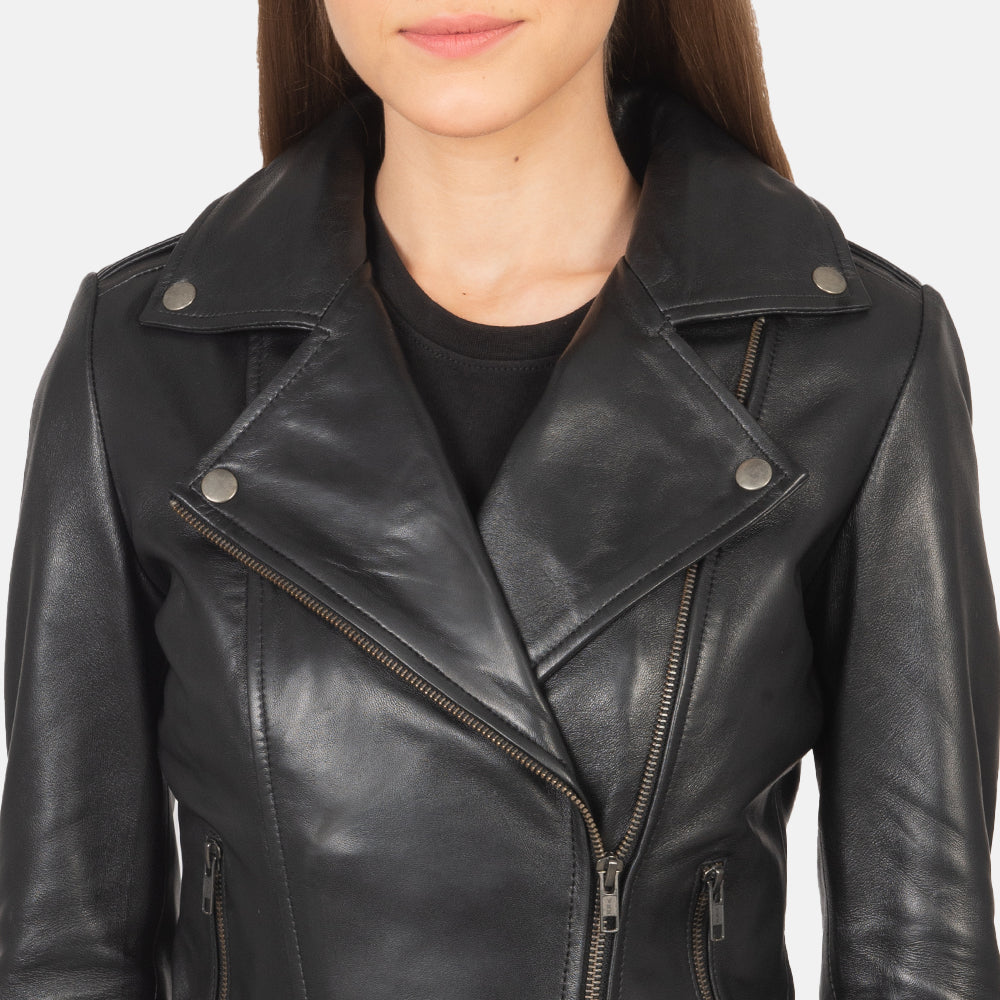 Flashback Black Leather Biker Jacket SH602