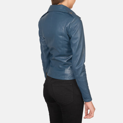 Flashback Blue Leather Biker Jacket SH601
