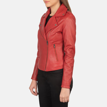 Flashback Red Leather Biker Jacket SH598