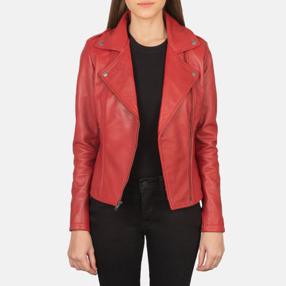Flashback Red Leather Biker Jacket SH598