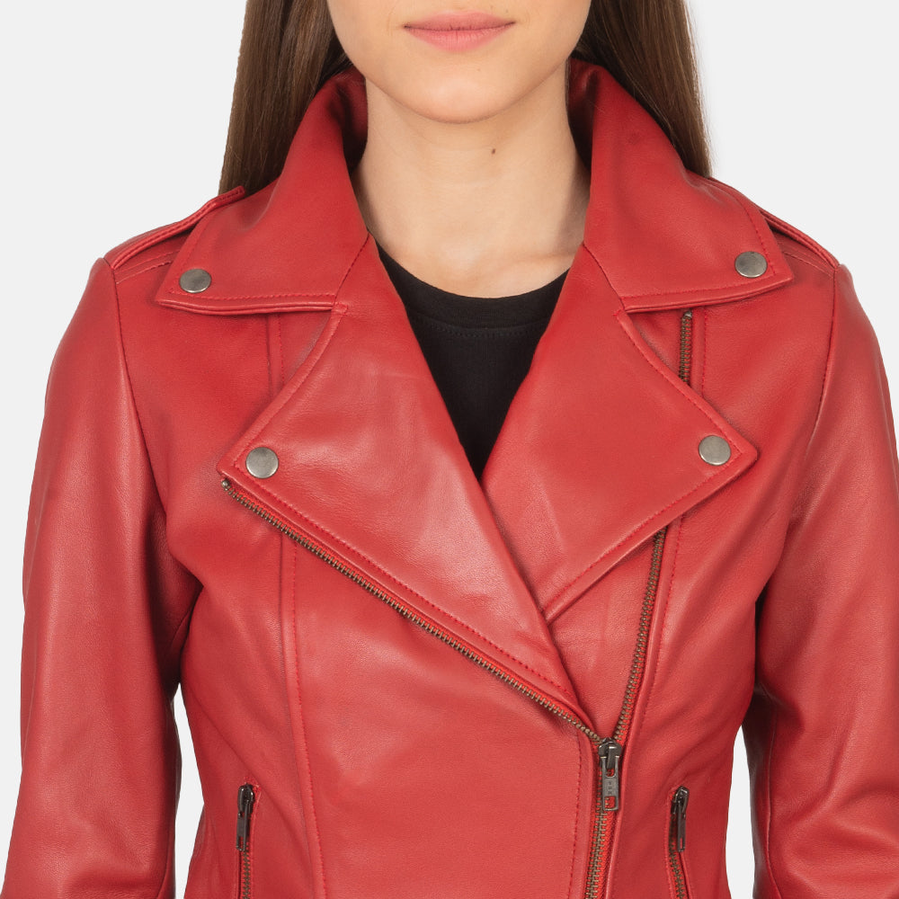Flashback Red Leather Biker Jacket SH598